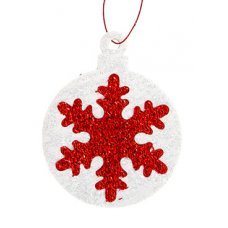 Χριστουγεννιάτικο Κρεμαστό Στολίδι, Λευκό με Κόκκινη Χιονονιφάδα (10cm)